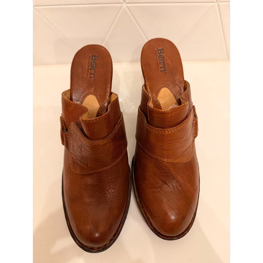 Born‎ Leather Mule Clogs Brown Chunky Heel Slip On Comfort Shoes NEW Size 9